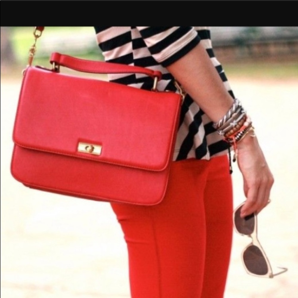 J. Crew red leather vintage Edie shoulder bag